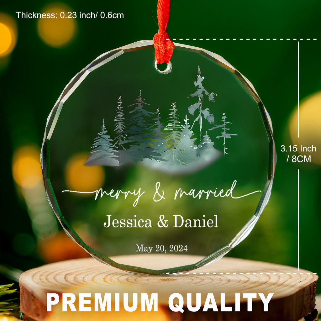 Personalized Merry and Married Glass Christmas Ornament, Newlywed Gift - image 5