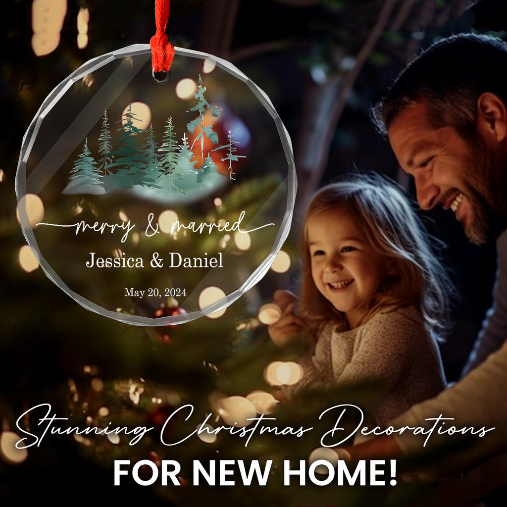 Personalized Merry and Married Glass Christmas Ornament, Newlywed Gift - image 6