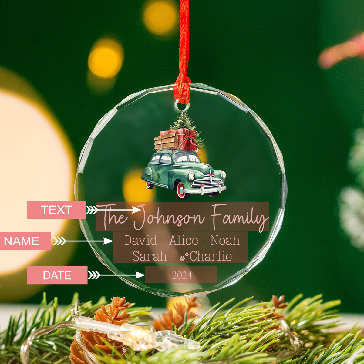 Personalized Family Glass Christmas Ornament with Dog Name 2026, Dog Family Gift - image 4