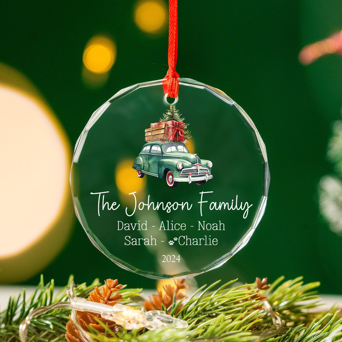 Personalized Family Glass Christmas Ornament with Dog Name 2026, Dog Family Gift