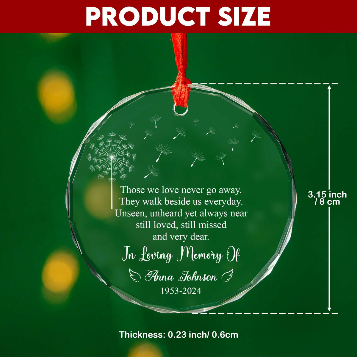 Personalized Dandelion Memorial Glass Christmas Ornament, Remembrance Gift - image 3
