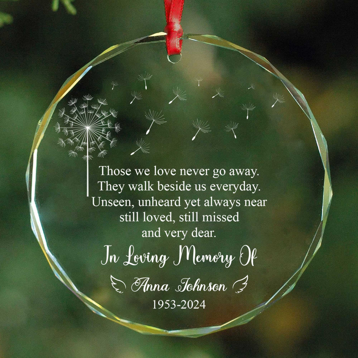 Personalized Dandelion Memorial Glass Christmas Ornament, Remembrance Gift