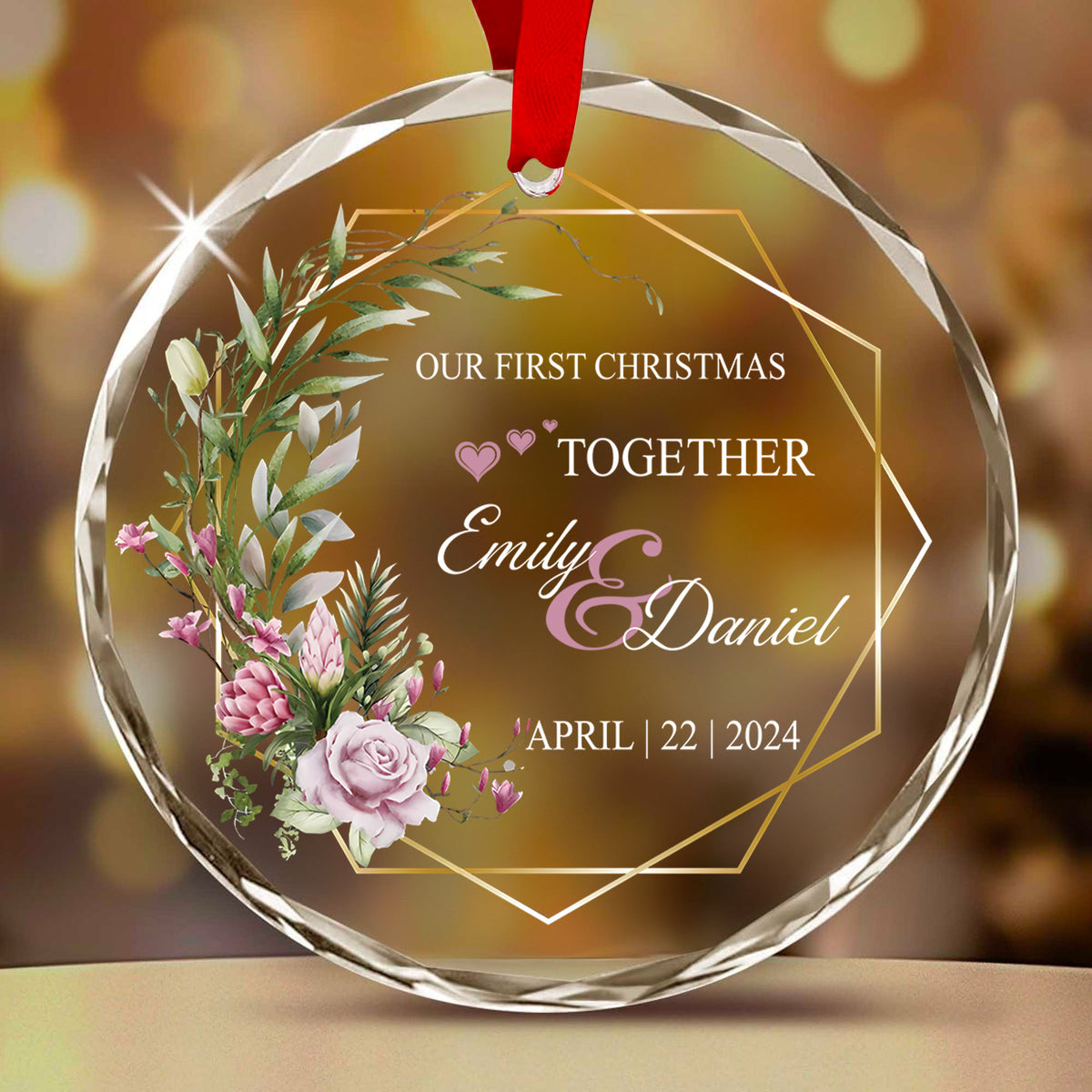 Personalized 1st Christmas Together Engaged Married Glass Ornament, Wedding Date Gift