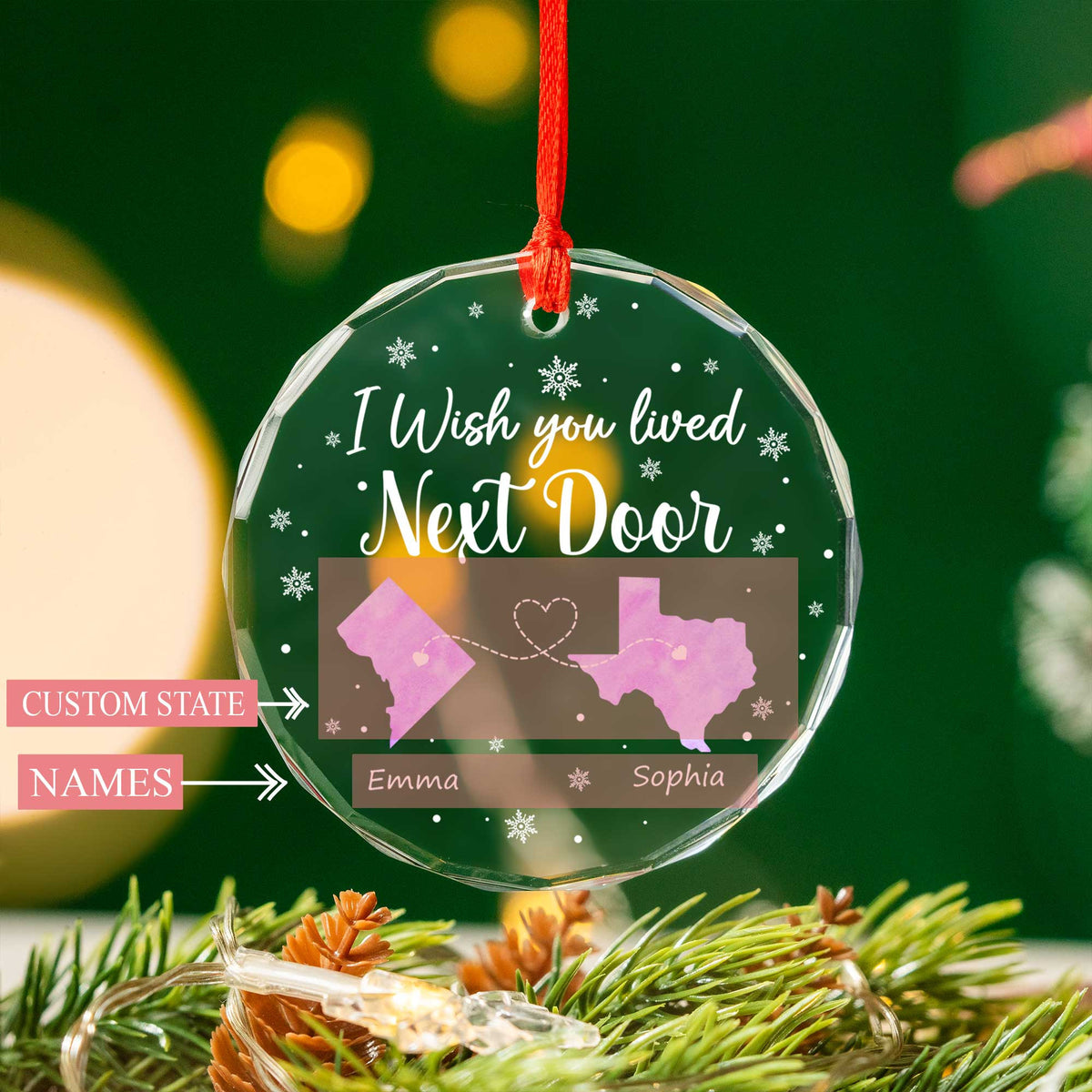 Personalized Wish You Lived Next Door Glass Christmas Ornament 2026, Long Distance Friend or Family Gift - image 2