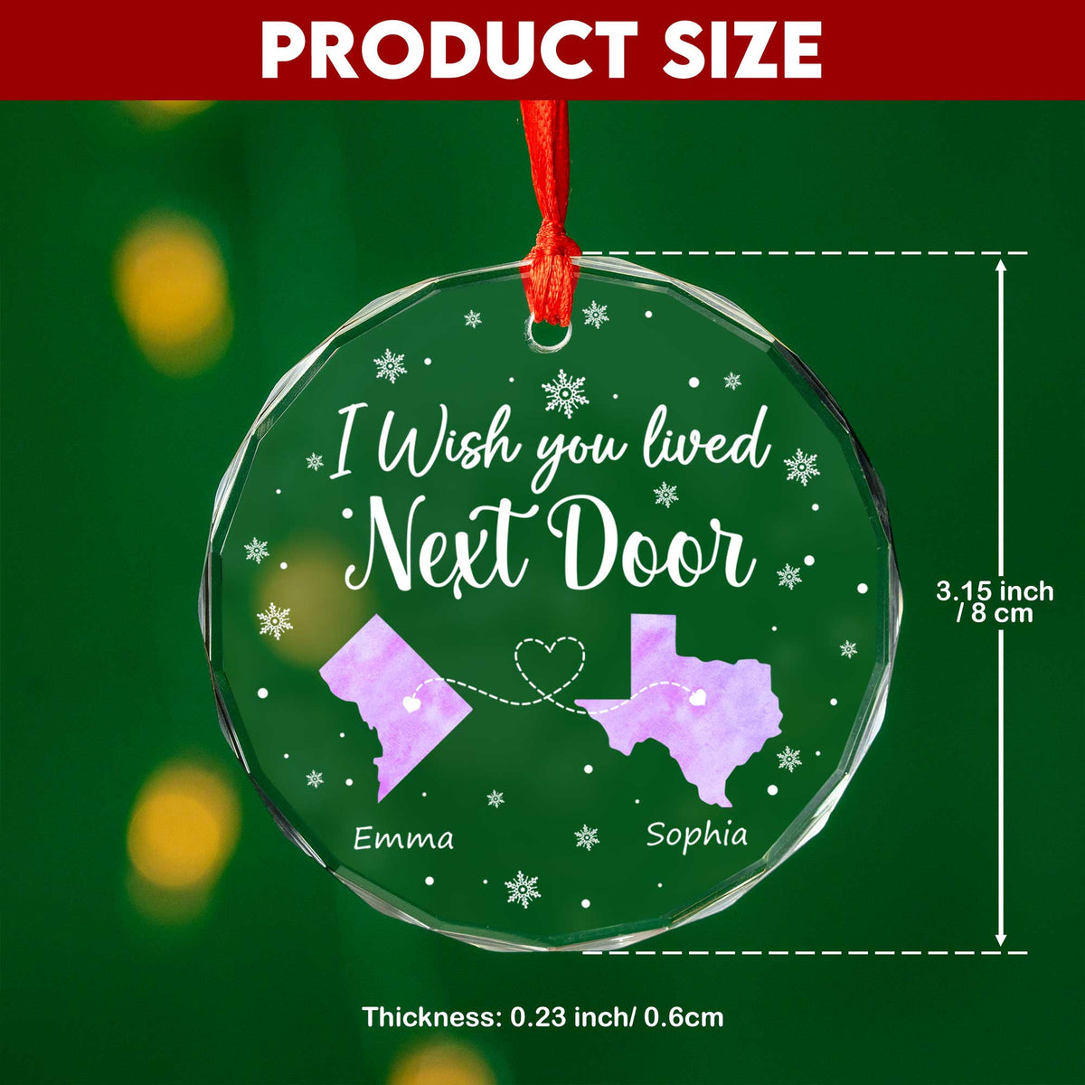 Personalized Wish You Lived Next Door Glass Christmas Ornament 2026, Long Distance Friend or Family Gift - image 3