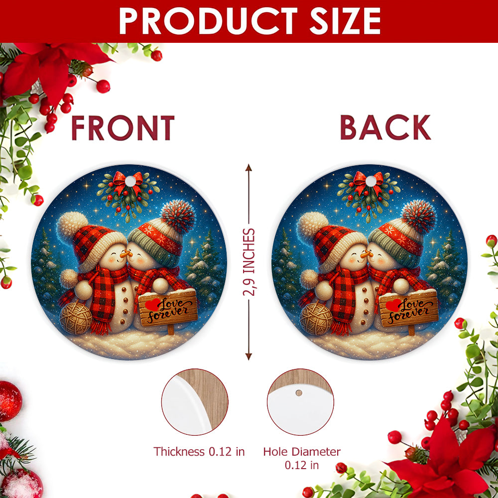 Couple Christmas Ornament, Snowman Pair Mistletoe Love Gift, Ceramic Hanging Tree Decoration