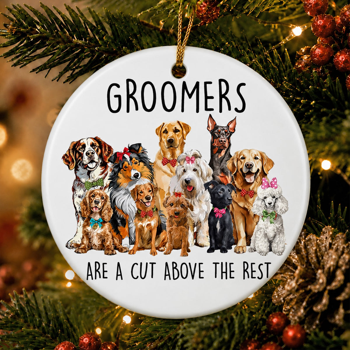 Dog Groomer Christmas Ornament, Thank You Salon Gift, Ceramic Hanging Tree Decoration