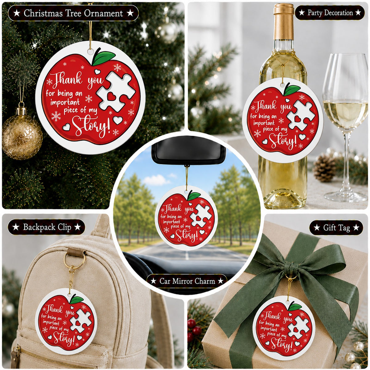 Teacher Christmas Ornament, Thank You Apple Puzzle Gift, Ceramic Hanging Tree Decoration