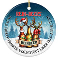Three Beer Bottles Wearing Antlers, One in a Santa Hat, Wrapped in Lights. Ceramic Keepsake for Beer Fans.