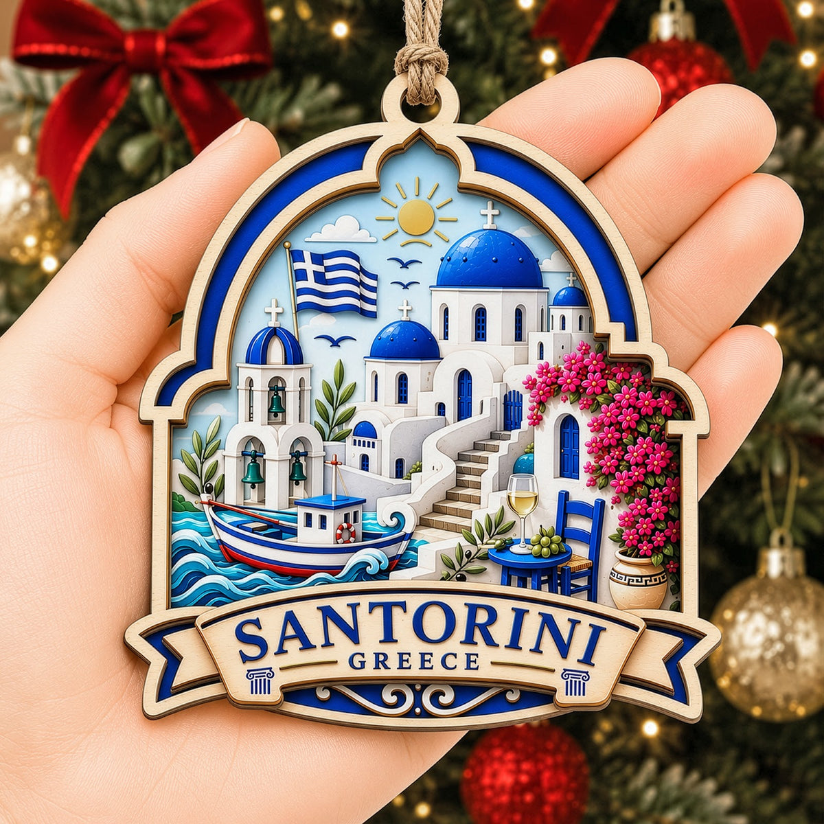 Chicago Christmas Ornament, Illinois Lakefront Skyline Souvenir Gift, Wood Tree Decoration