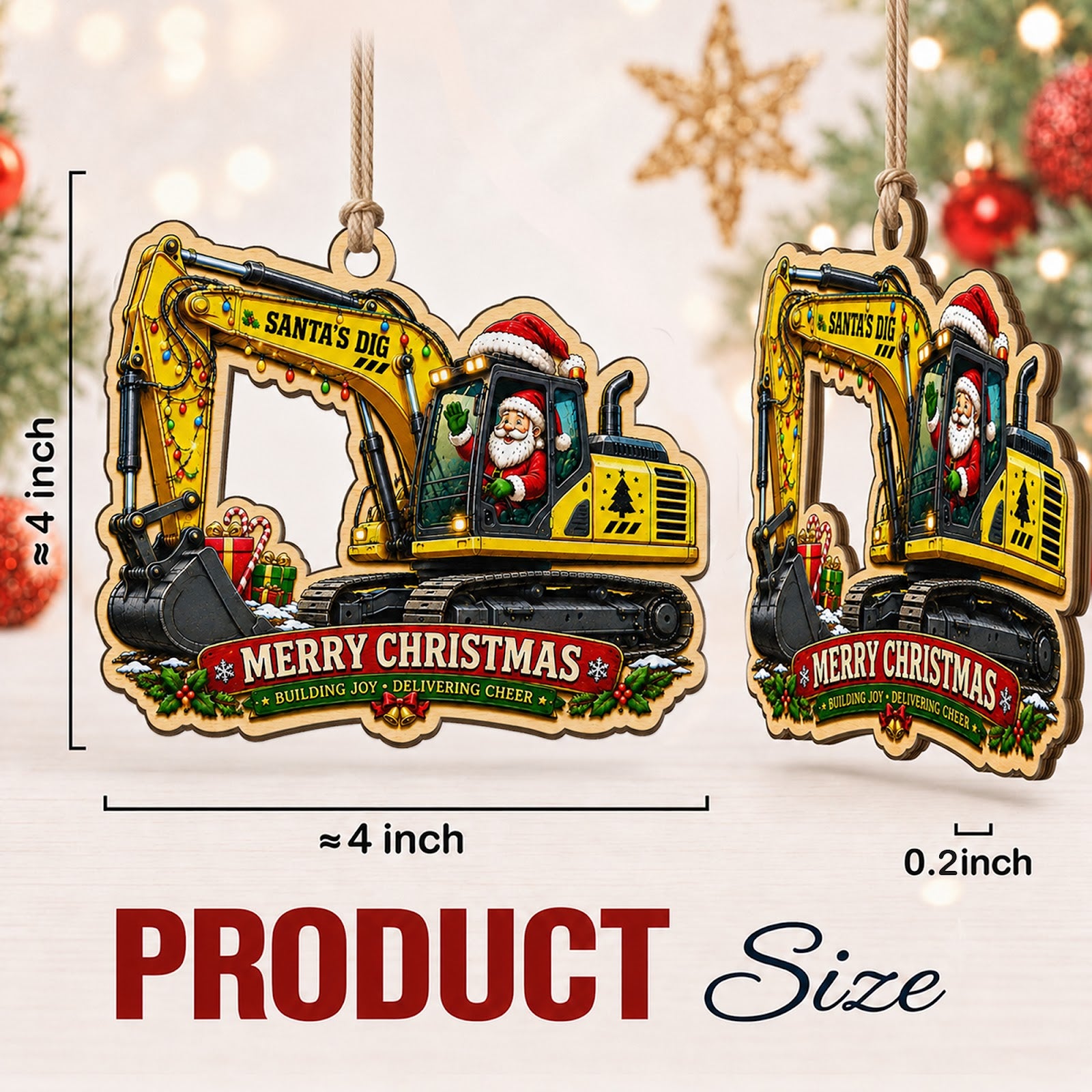 Construction Crew Builder Christmas Ornament, Stocking Stuffer For Builder, Wood Ornament