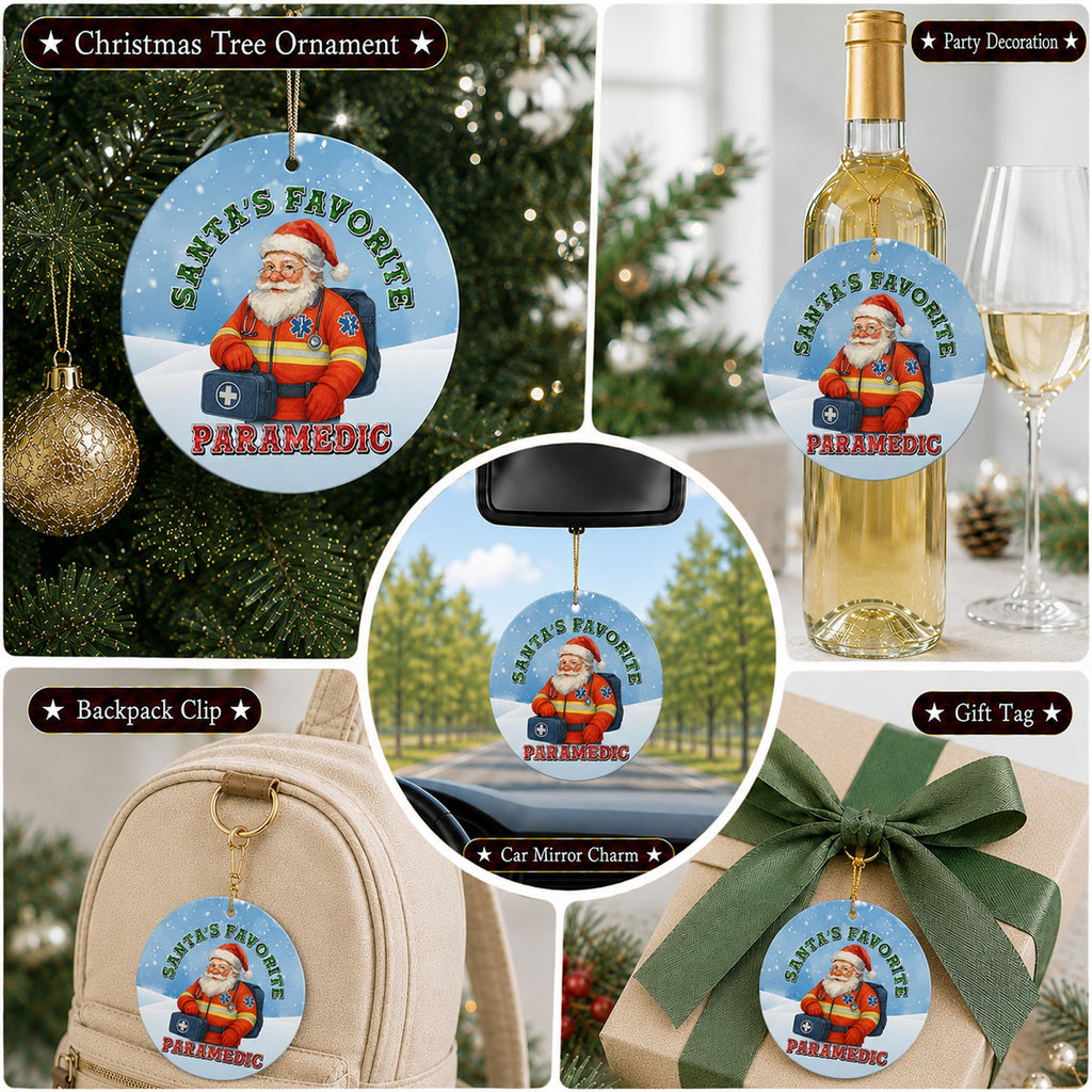 Paramedic Christmas Ornament, Santas Favorite EMT Gift, Ceramic Hanging Tree Decoration