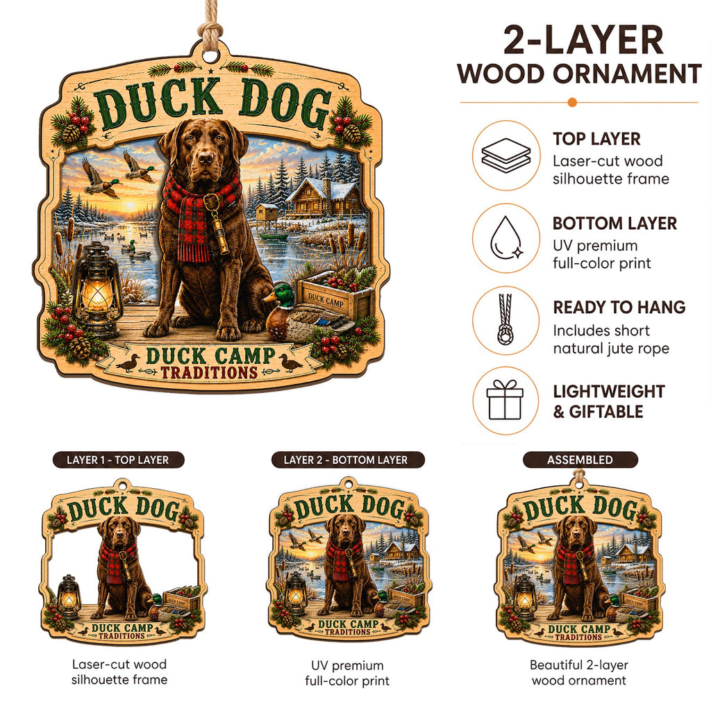 Duck Dog Hunting Retriever Lab Christmas Ornament, Lab Retriever Keepsake, Wood Tree Decoration