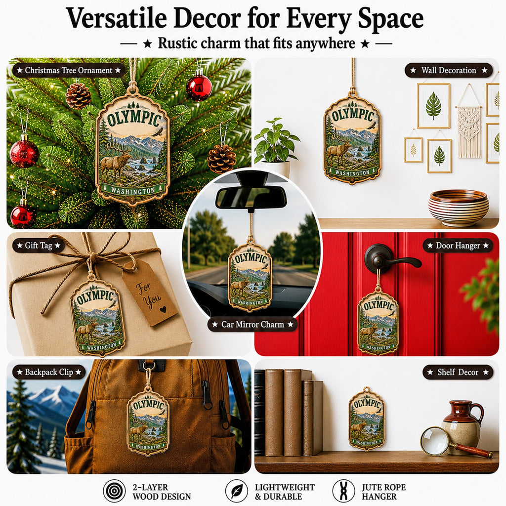 Olympic National Park Christmas Ornament, Washington Coast Hiker Gift, Wood Tree Decoration