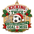 Santa Hatted Ball Flies Toward A Netted Goal Framed By Holly And Snowflakes. Great Gift For Soccer Players Coaches And F