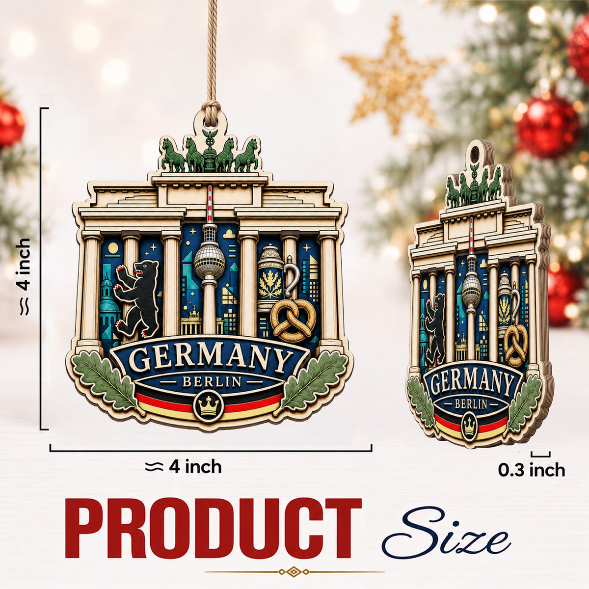 France Christmas Ornament, Paris Eiffel Tower and Seine Souvenir Gift, Wood Tree Decoration