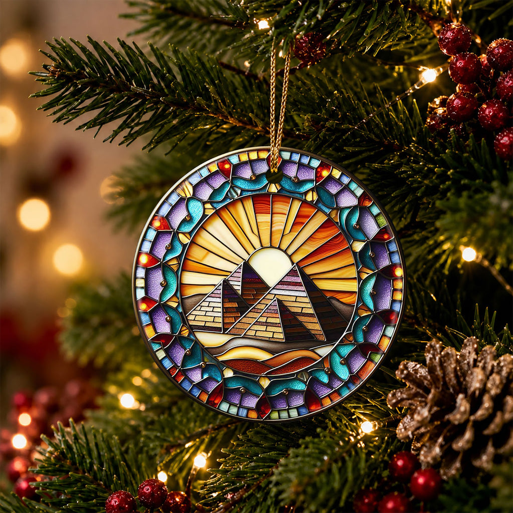 Egypt Christmas Ornament, Pyramids Stained Glass Travel, Ceramic Hanging Tree Decoration
