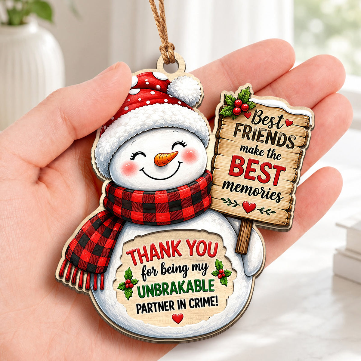Best Friend Christmas Ornament, BFF Holiday Gift, Wood Hanging Tree Decoration