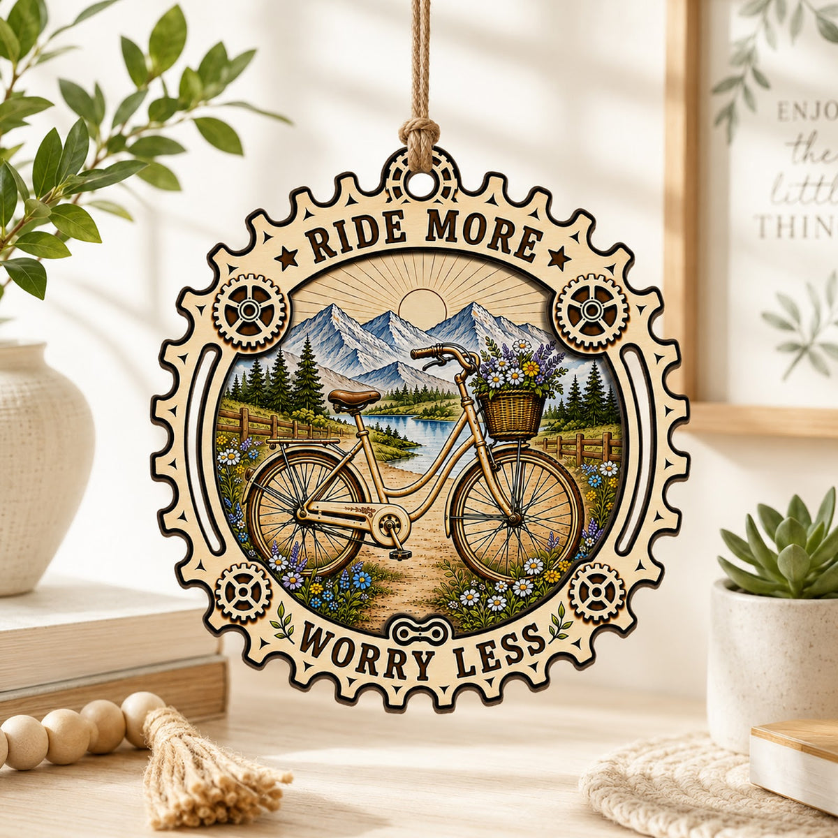 Ride More Cycling Mountain Bike Christmas Ornament, Cycling Lifestyle Keepsake, Wood Ornament