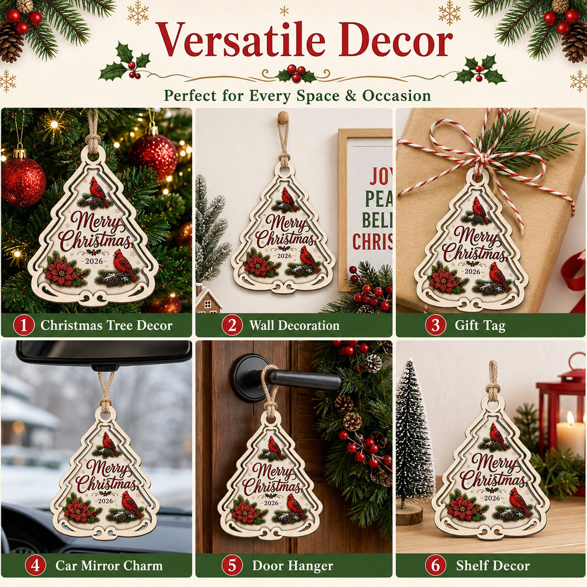 Wonderful Time Holiday Festive Christmas Ornament, Seasonal Stocking Stuffer, Wood Ornament