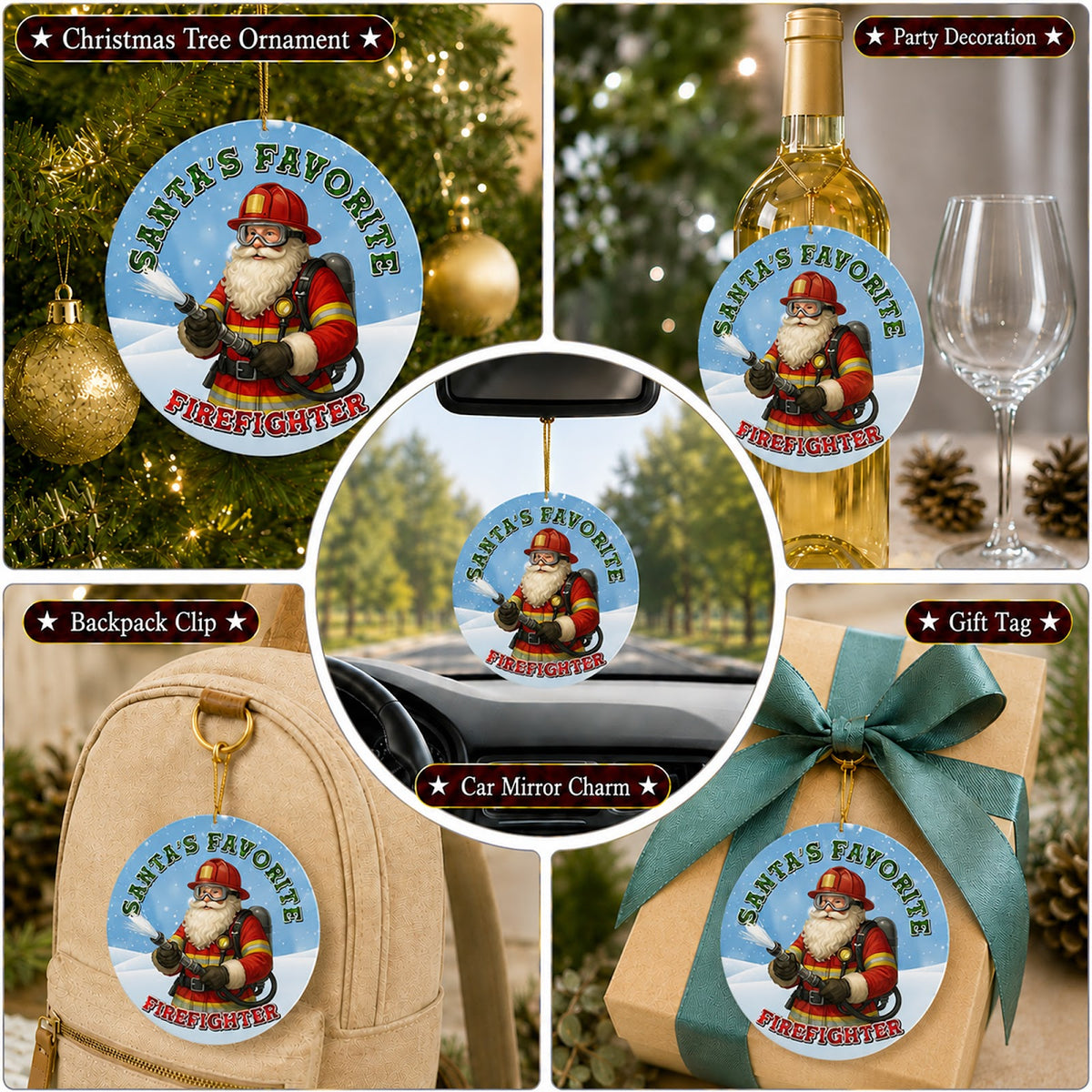 Firefighter Christmas Ornament, Santas Favorite Fireman, Ceramic Hanging Tree Decoration