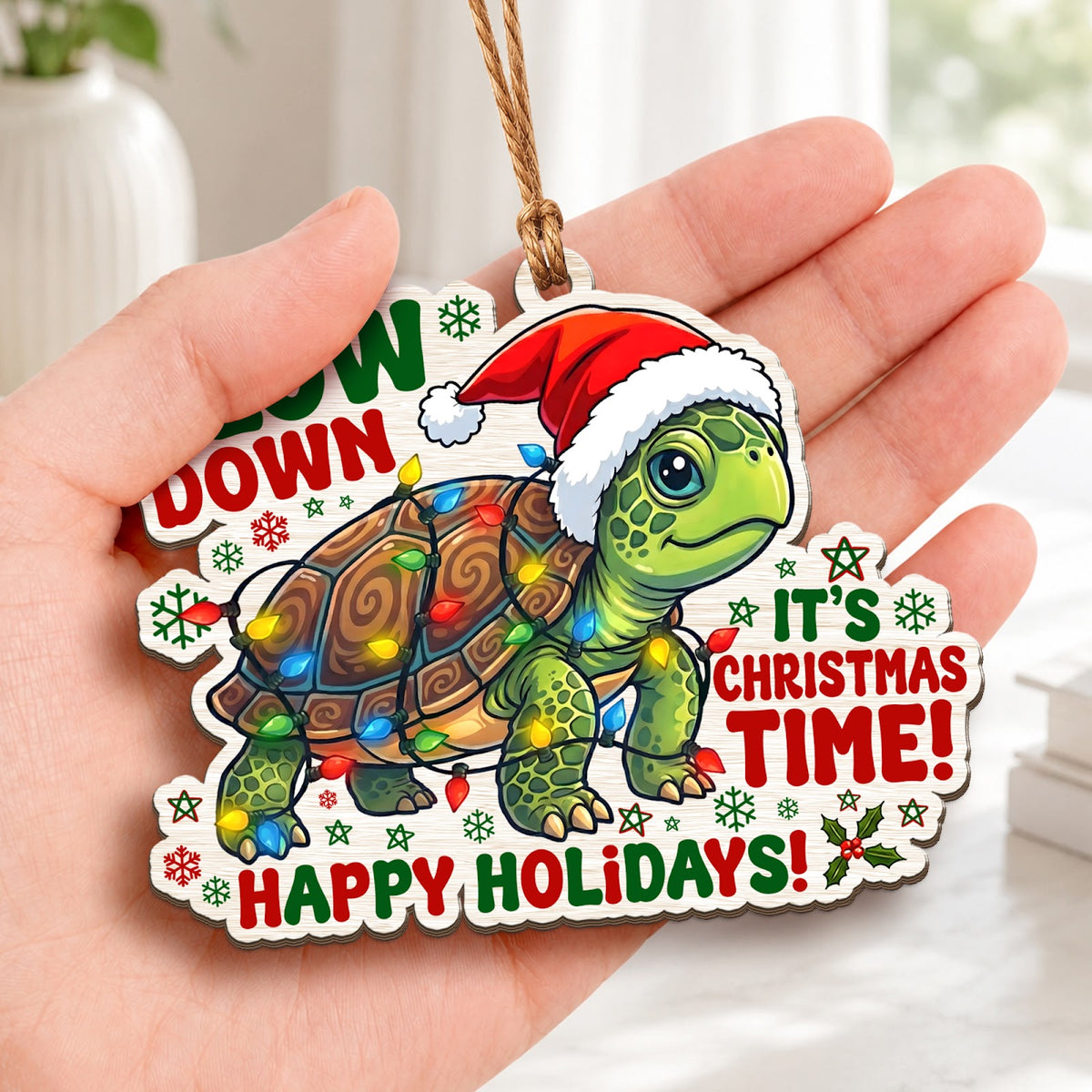 Turtle Christmas Ornament, Stocking Stuffer For Ocean Lover, Wood Hanging Tree Decoration
