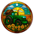 Tractor, Weathered Barn and Sunflowers Under a Rising Sun. Ceramic Keepsake for Farmers and Country Homes.