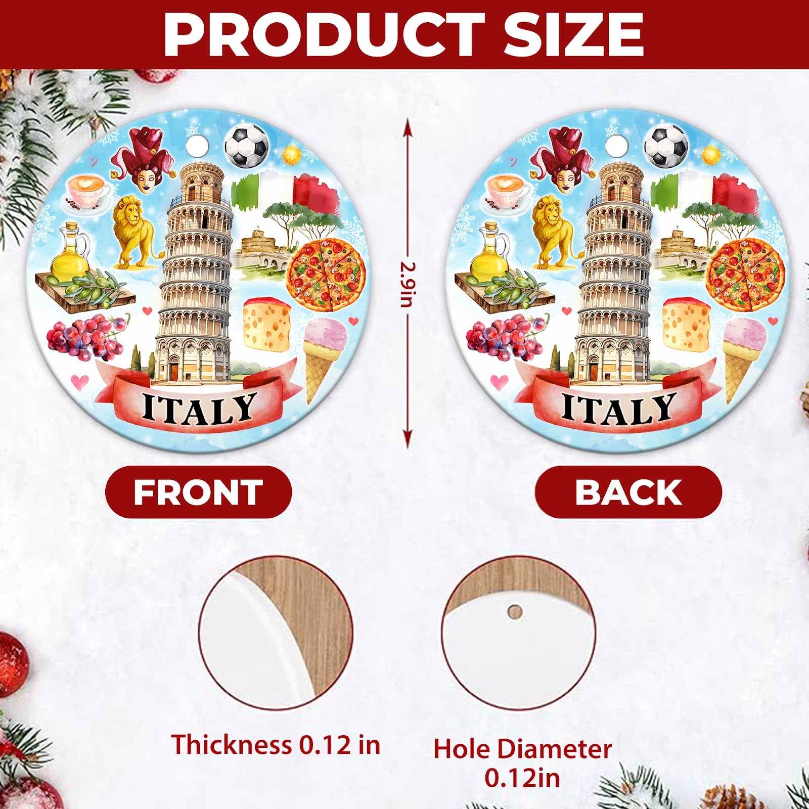 Italy Christmas Ornament, Travel Souvenir Keepsake Gift, Ceramic Hanging Tree Decoration