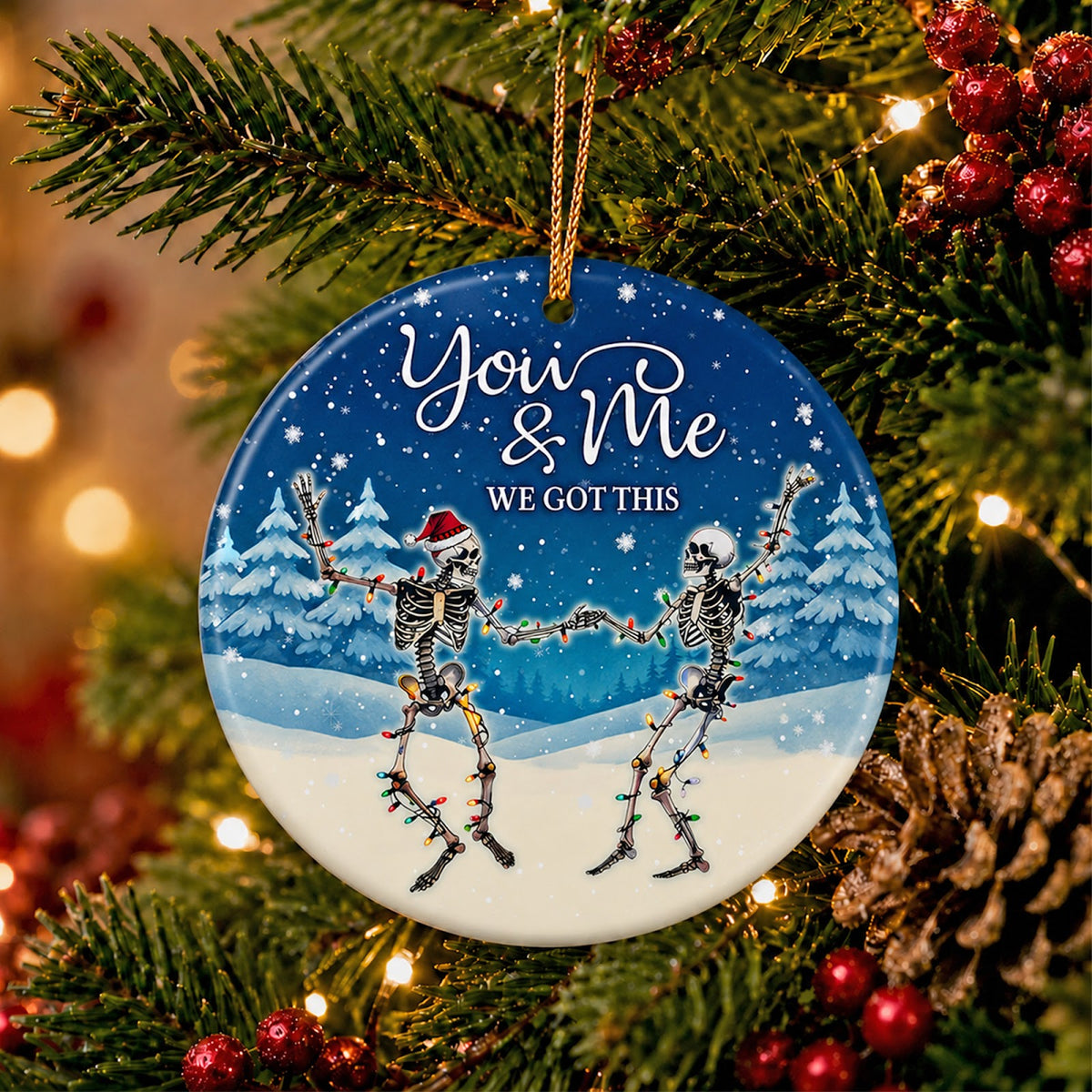 Skeleton Christmas Ornament, Dancing Couple Gothic Gift, Ceramic Hanging Tree Decoration