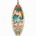 Shows a Palm Tree, Ocean Wave, and Sunset with a Salty and Bright Starfish Design. Gift for Beach and Surf Lovers.
