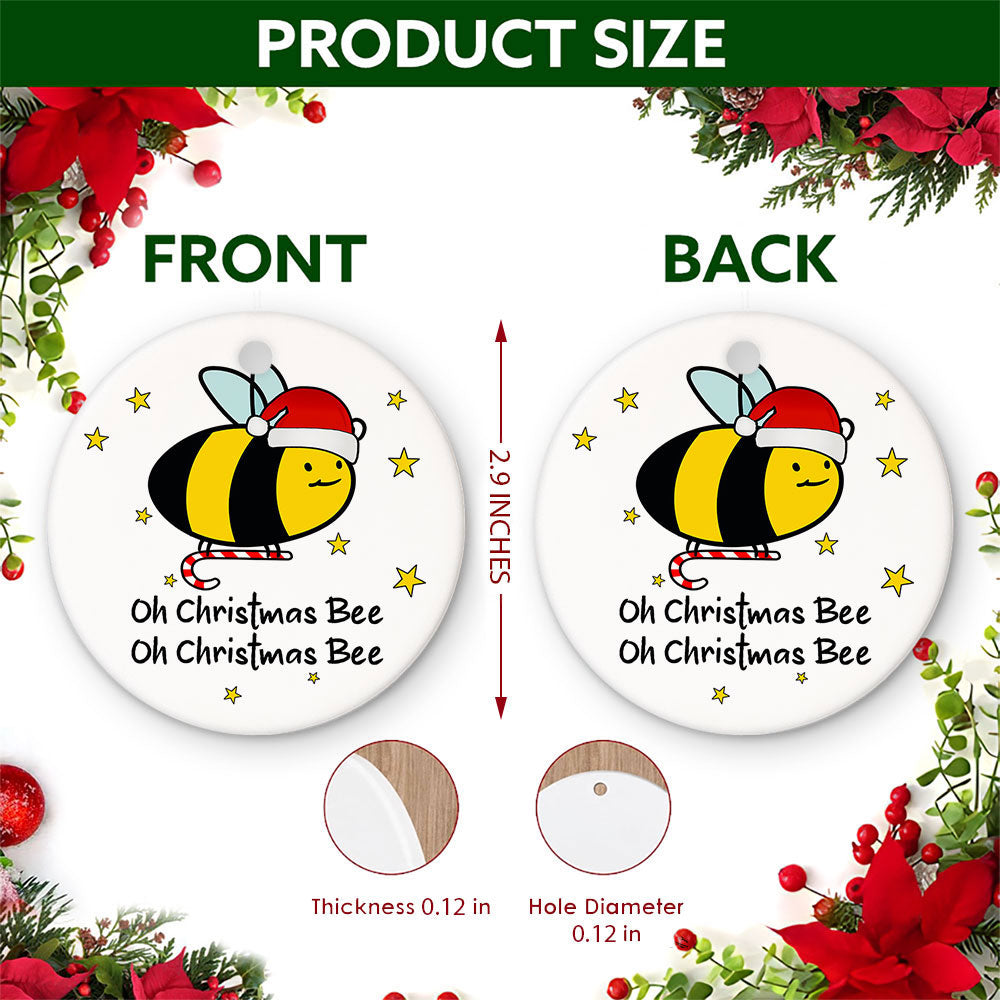 Bee Christmas Ornament, Cute Beekeeper Candy Cane Pun, Ceramic Hanging Tree Decoration