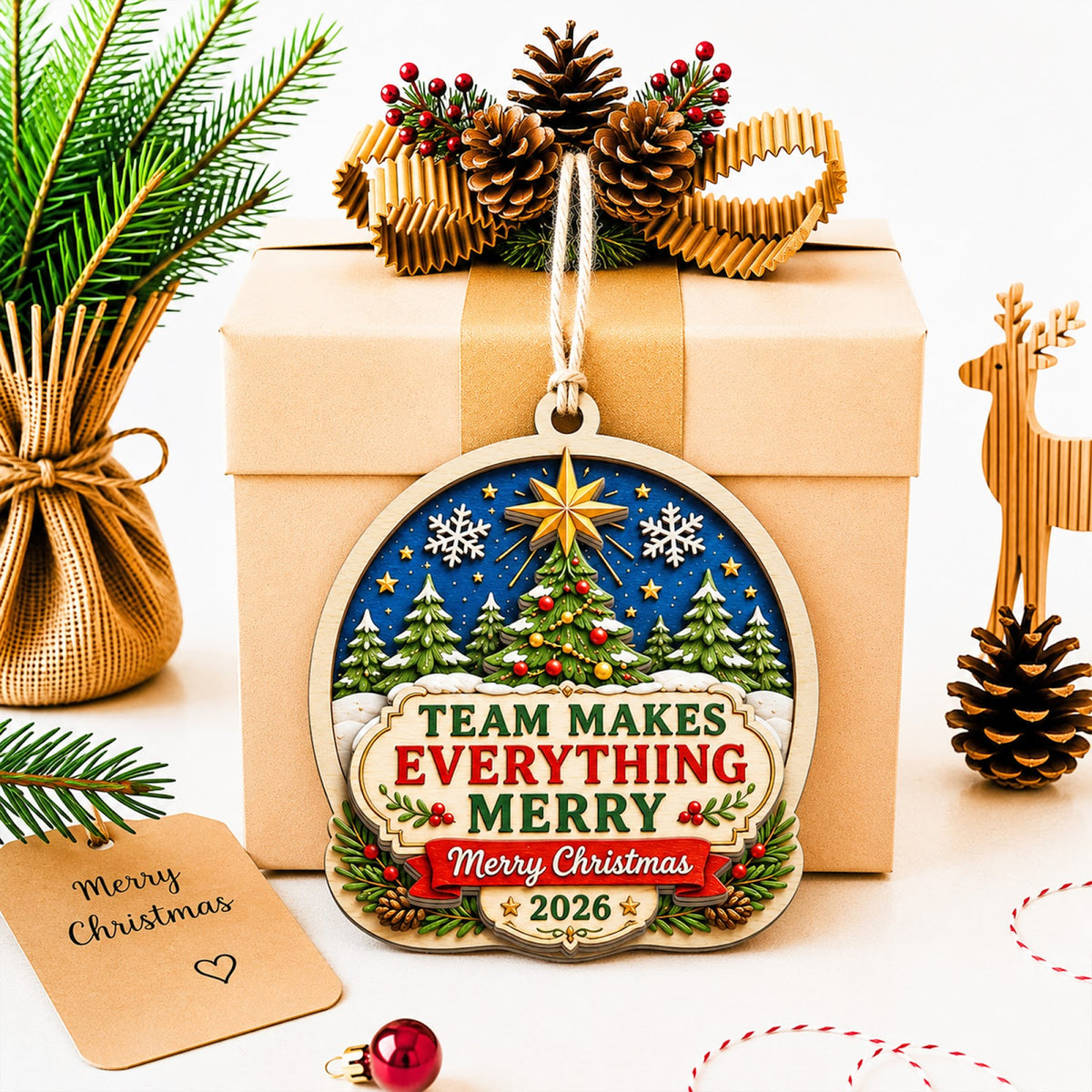 Team Everything Christmas Ornament, Coworker Holiday Gift, Wood Hanging Tree Decoration