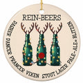 Three Bottles Sprouting Antlers and Wrapped in Fairy Lights, Ringed by Punning Names. Ceramic Keepsake for Beer Lovers.