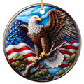 Bald Eagle With Raised Wings Carved Over a Rippling Flag in a Bronze Beaded Rim. Ceramic Patriotic Keepsake.
