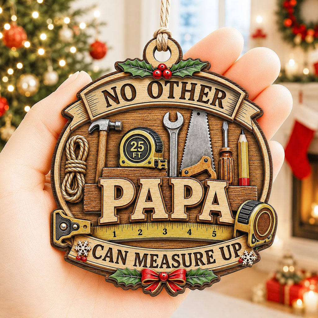 Papa Christmas Ornament, Grandfather Stocking Stuffer, Wood Hanging Tree Decoration