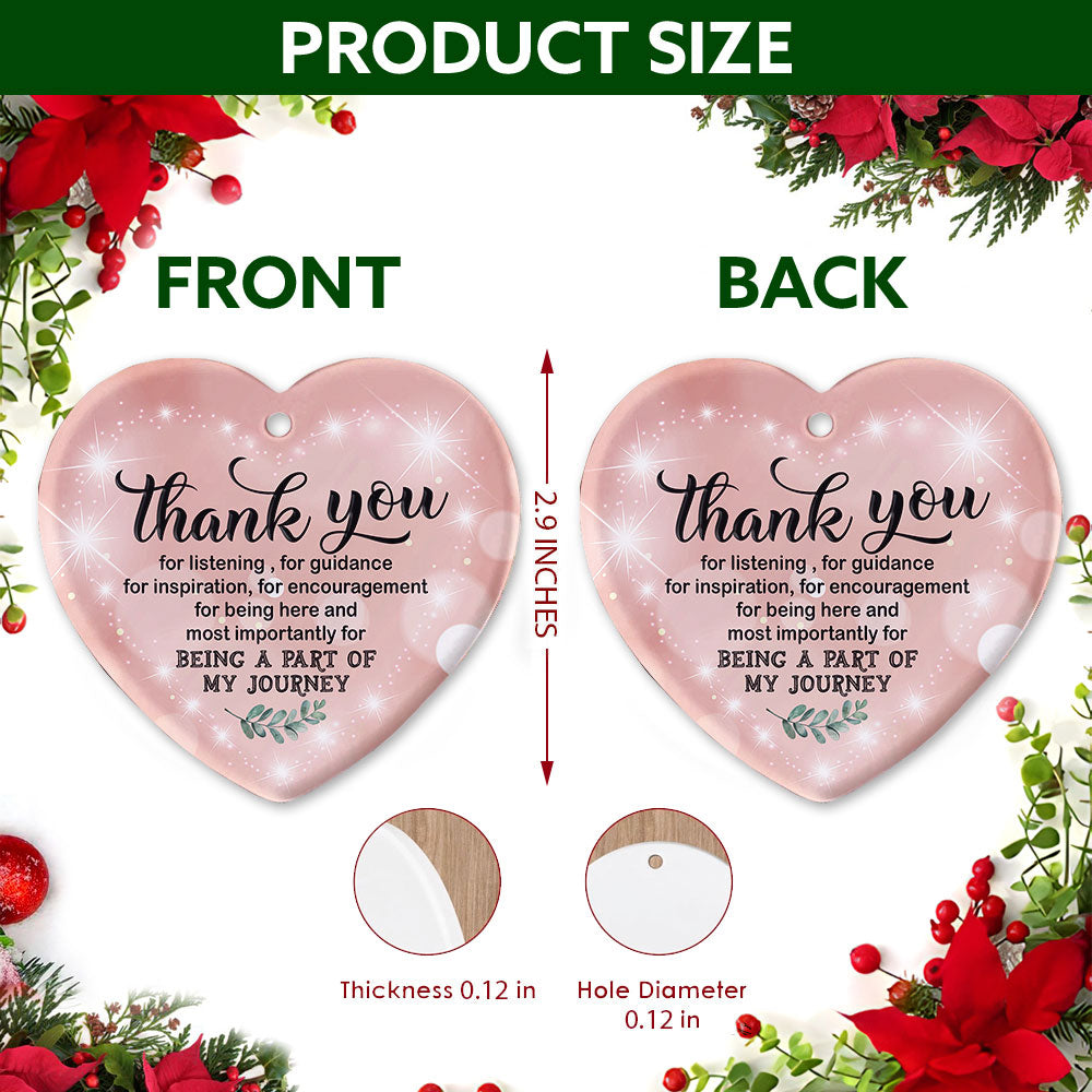 Thank You Christmas Ornament, Heart Shaped Mentor Friendship Gift, Ceramic Tree Decoration
