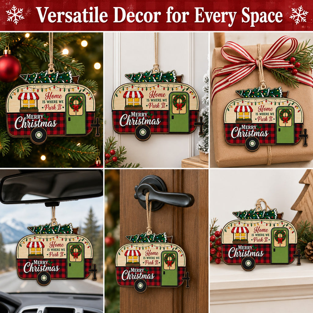 Happy Camper Camping Van Life Christmas Ornament, Stocking Stuffer For Camper, Wood Ornament