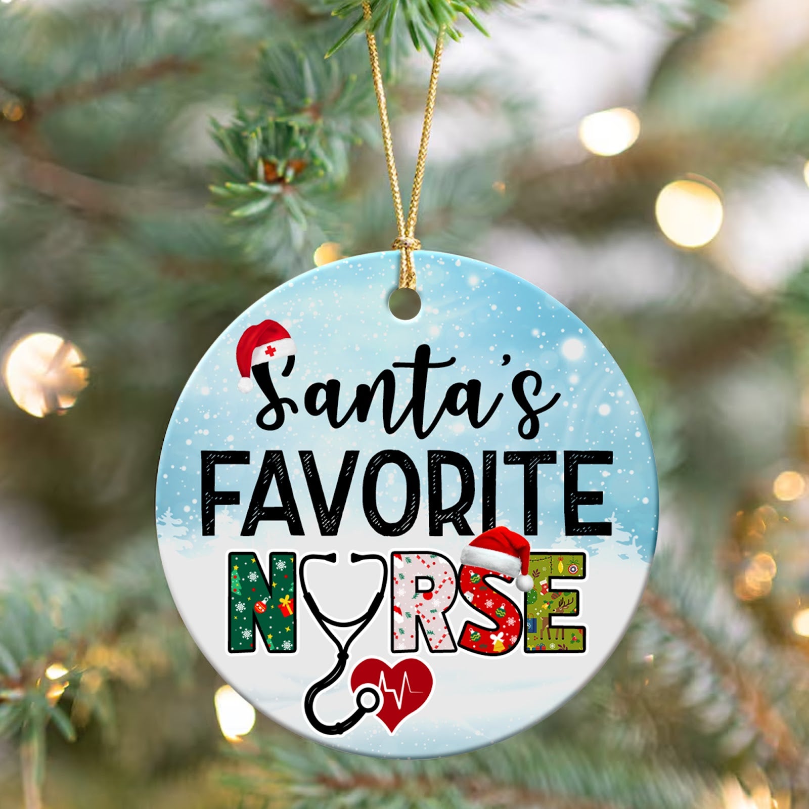 Nurse Christmas Ornament, Stethoscope Heart Appreciation Gift, Ceramic Hanging Tree Decoration