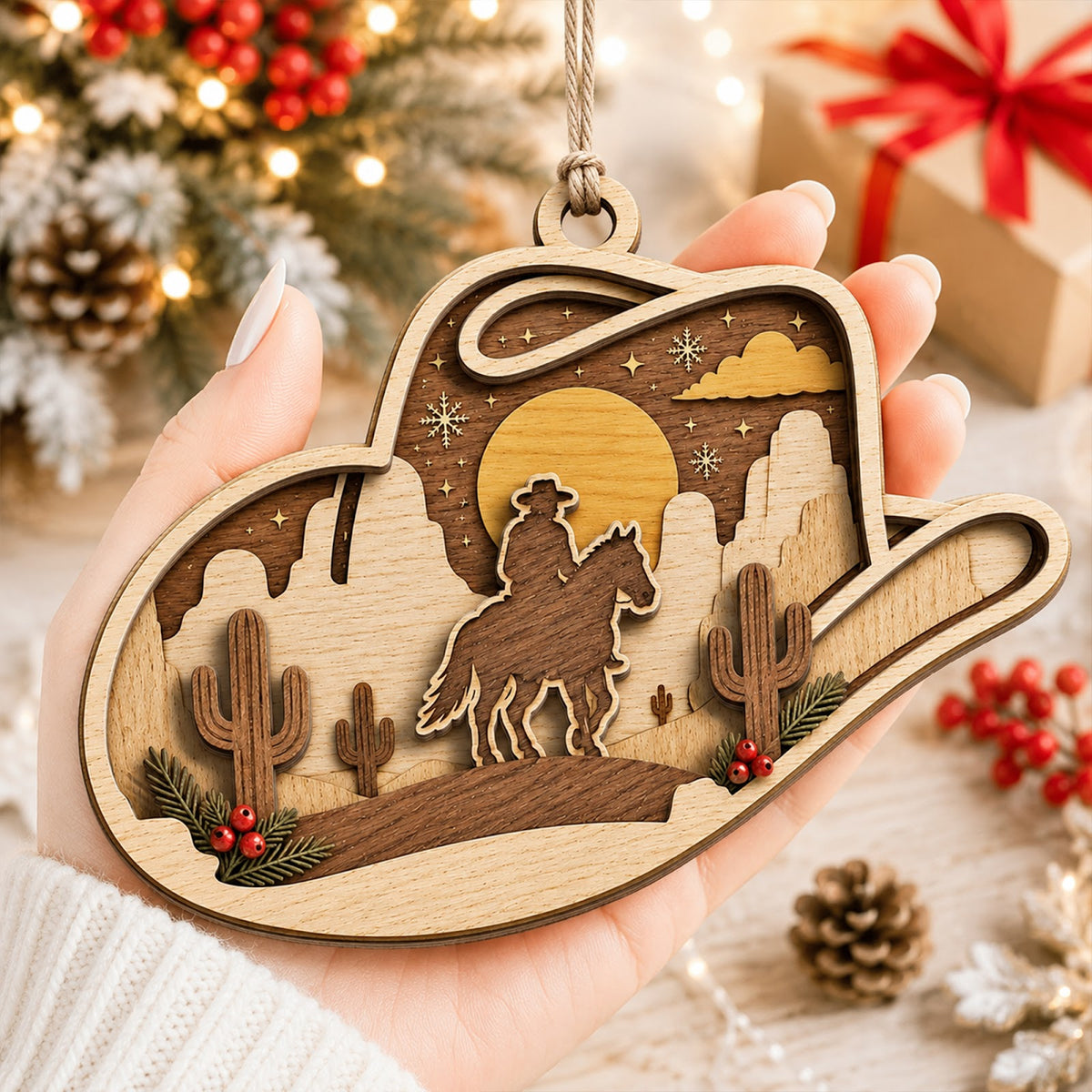 Western Cowboy Rodeo Country Christmas Ornament, Stocking Stuffer For Rodeo Fan, Wood Ornament
