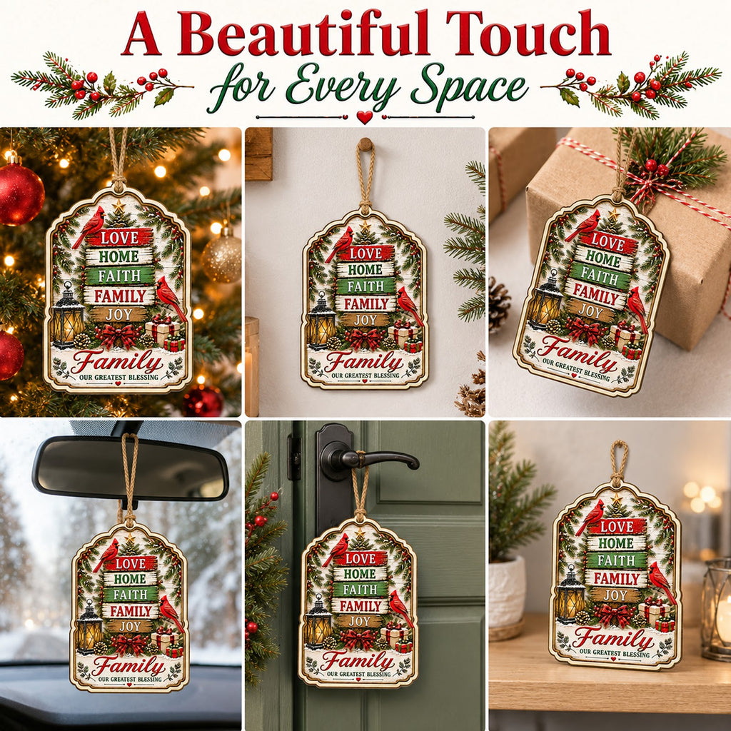 Family Faith Christmas Ornament, Religious Gift For Christian Family, Wood Tree Decoration