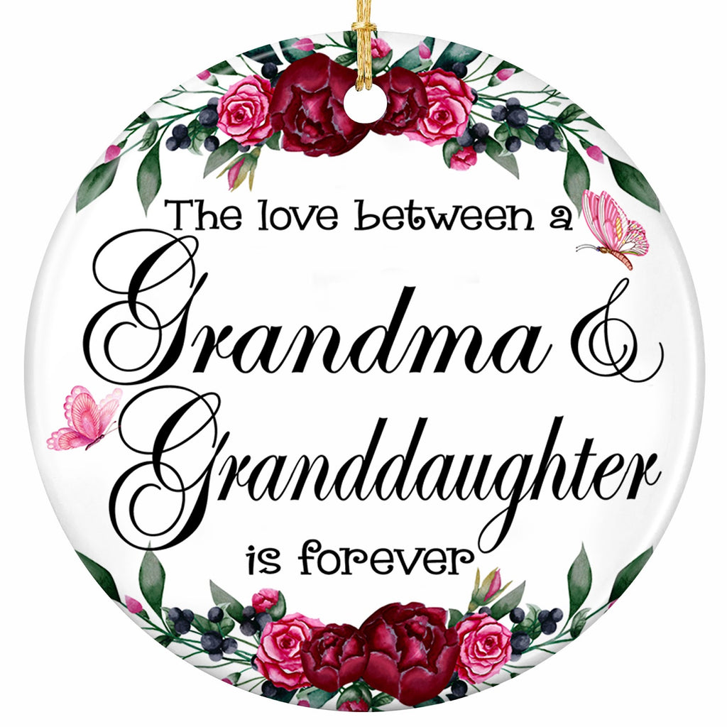 Burgundy Peonies and Pink Roses Framing the Bond Between Grandma and Granddaughter. Ceramic Keepsake.