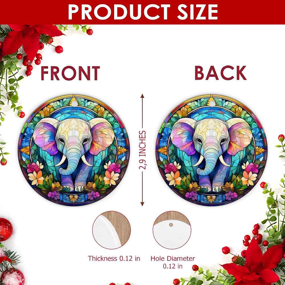 Elephant Christmas Ornament, Stained Glass Suncatcher, Ceramic Hanging Tree Decoration