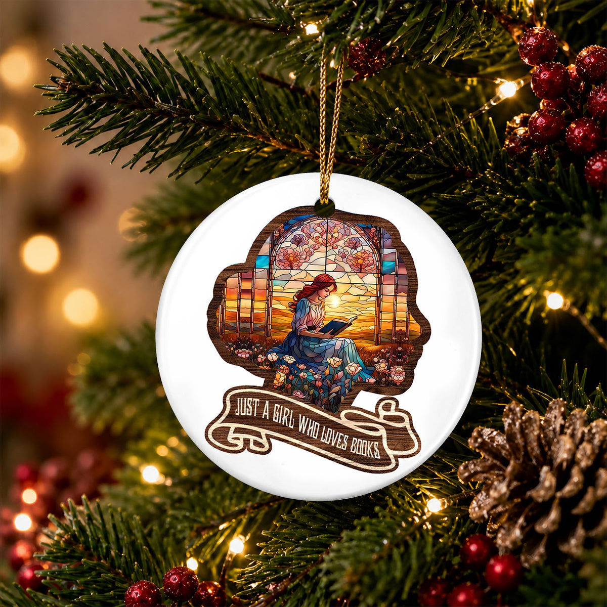 Book Lover Christmas Ornament, Just A Girl Who Loves Books Gift, Ceramic Tree Decoration
