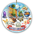 Pastel Row Houses, Palmettos, Peaches and a Backyard Grill in Watercolor. Ceramic Keepsake for the Lowcountry.