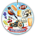 Robin, Badger, a Wedge of Cheddar and a Vintage Touring Motorcycle. Ceramic Keepsake for Wisconsin Memories.