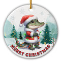 Cartoon Alligator in a Full Santa Suit Wound in Bulb Lights. Ceramic Keepsake for Gulf Coast Christmas Trees.