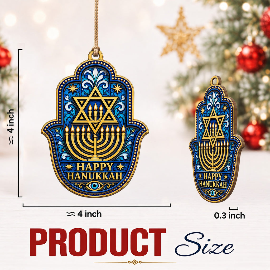 Happy Hanukkah Jewish Menorah Christmas Ornament, Menorah Festival Keepsake, Wood Ornament