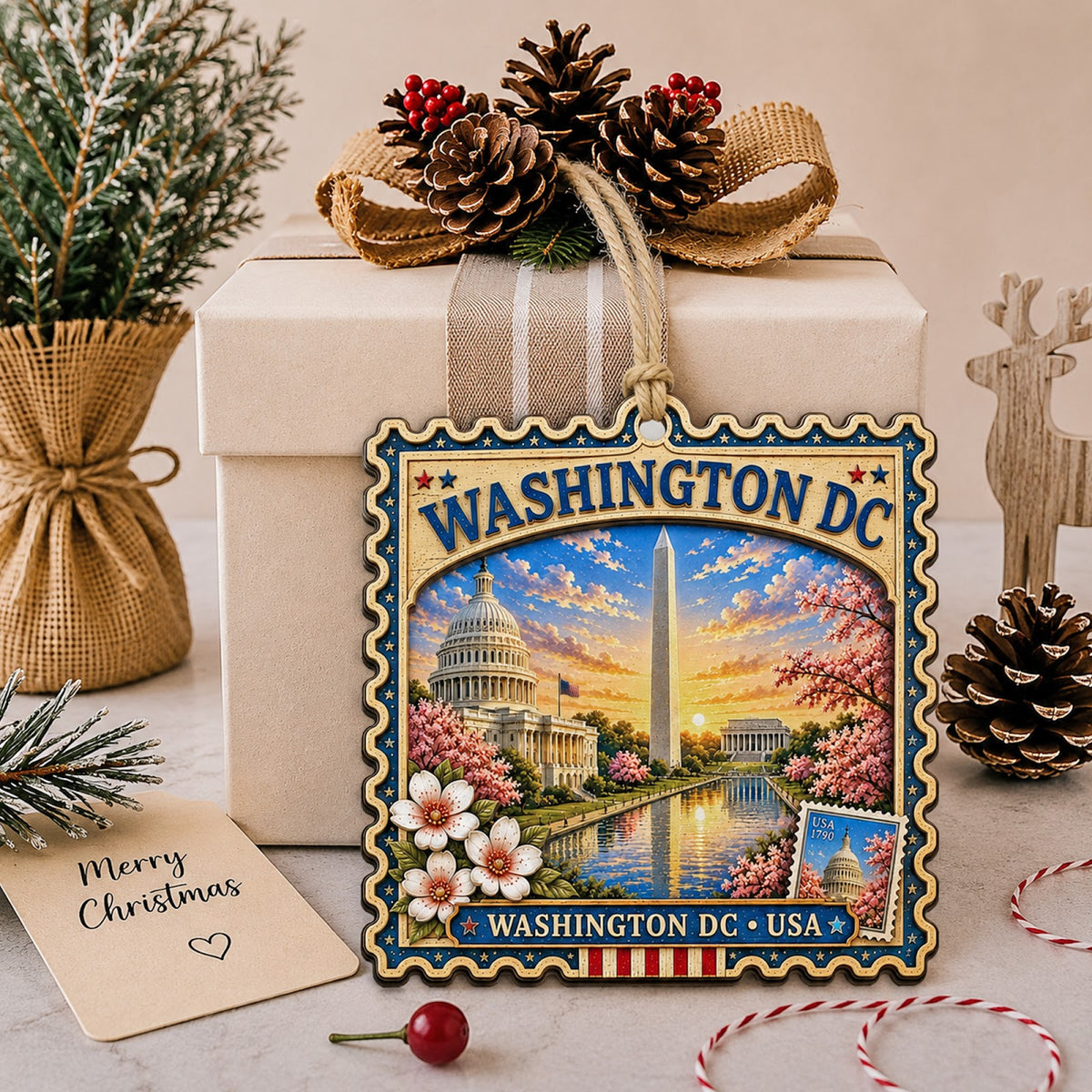 Orlando Christmas Ornament, Florida Family Vacation Souvenir Gift, Wood Hanging Tree Decoration