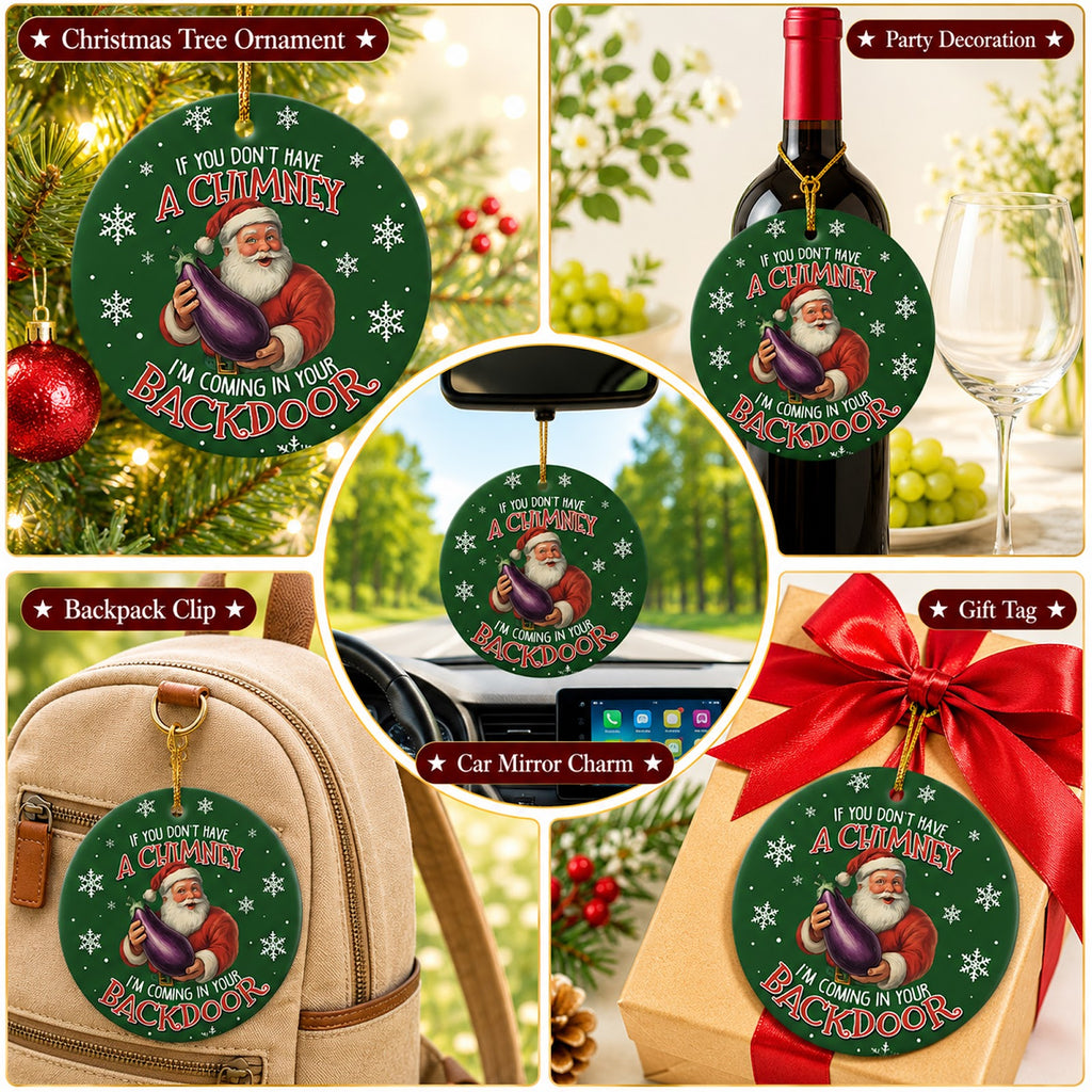 Rude Christmas Ornament, Adult Humor Santa Gag Gift, Ceramic Hanging Tree Decoration