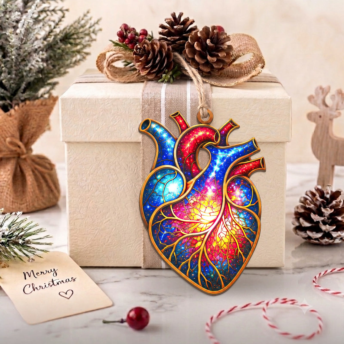 Anatomical Heart Human Biology Christmas Ornament, Stocking Stuffer For Nurse, Wood Ornament